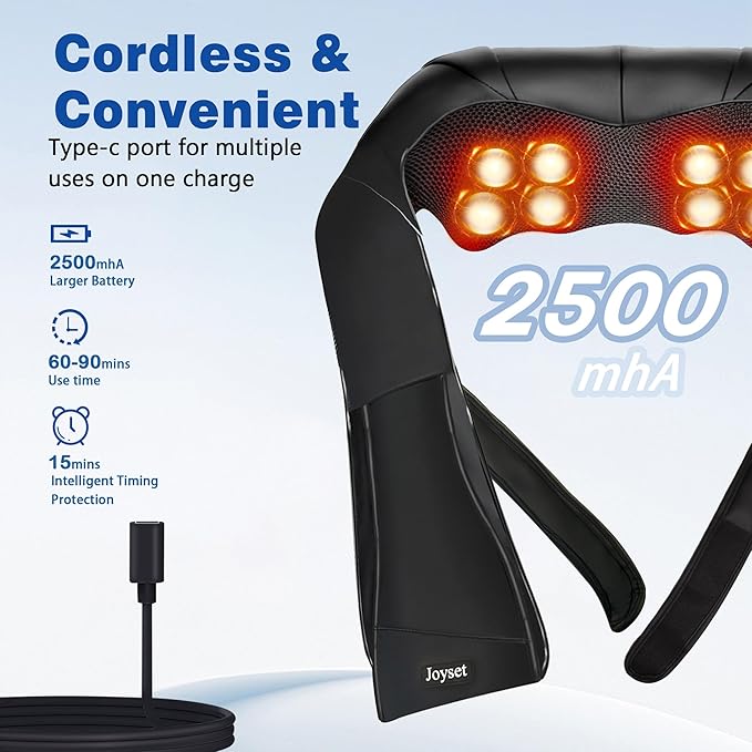 Joyset Cordless Neck Massager Shiatsu Neck and Back Massager with Heating Free Easy to Wash Cloth Cover for Shoulder Massage - Bloomnest