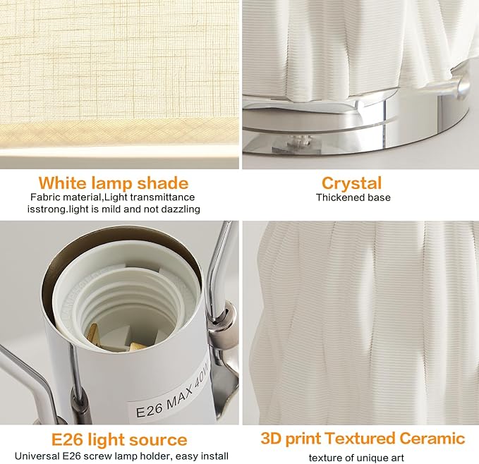 Modern White Textured Ceramic Table Lamps 22.5In, Plug in Table Lamp Decor for Office Living Room Bedroom Bedside Nightstand - Bloomnest