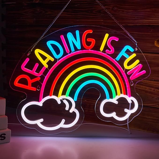 Reading Is Fun Neon Sign Read Books LED Neon Light for wall decor Smart plug timer compatible USB-Powered Suitable for Kids Boys Room Bookstore Library Museum Study Room(16.2x12.6 Inch) - Bloomnest