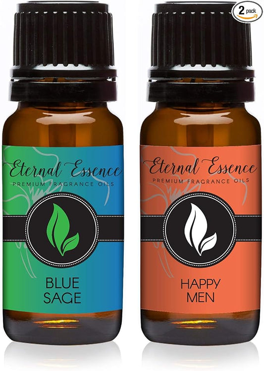 Eternal Essence Oils 2 Pack 10ml Premium Fragrance Oil - Blue Sage & Happy Men - for Candle, Soap Making, Aromatherapy, Diffusers, Home Care, & Humidifiers EternalEssenceOils