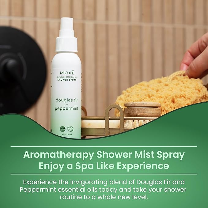 MOXE Aromatherapy Shower Spray - Douglas Fir & Peppermint, 100% Essential Oils, Made in USA, Aromatherapy, Sinus Congestion Relief, Respiratory Support, 4 Oz (1 Pack) - Bloomnest