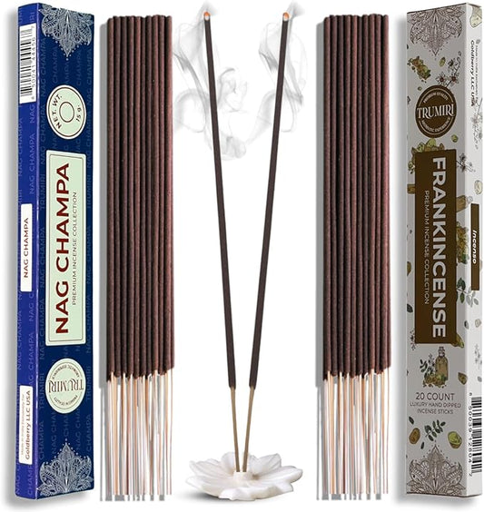 Trumiri Incense Sticks - Combo Pack of 35 Insence-Sticks - 15 Nag Champa + 20 Frankincense - Insenses - Insents - Incents - Inscense - Incence - Incienso - All Natural Incense Sticks TRUMIRI