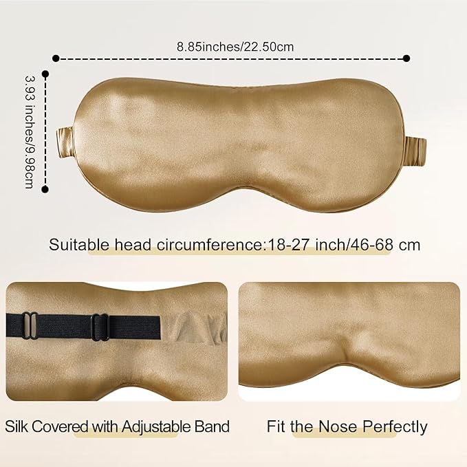 ZIMASILK Adjustable 100% 22 Momme Mulberry Silk Sleep Mask for Sleeping, Filled with Premium Mulberry Silk, Softest & Breathable Eye Sleeping Mask (Golden) - Bloomnest