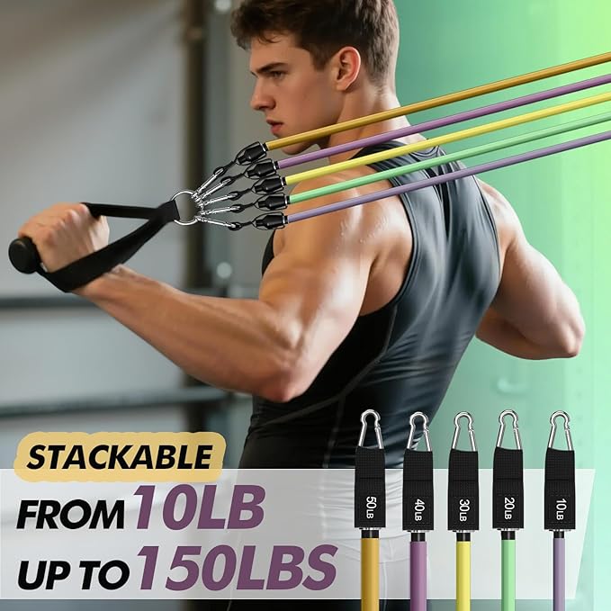 WHATAFIT Resistance Bands, Exercise Bands，Resistance Bands for Working Out, Work Out Bands with Handles for Men and Women Fitness, Strength Training Home Gym Equipment - Bloomnest