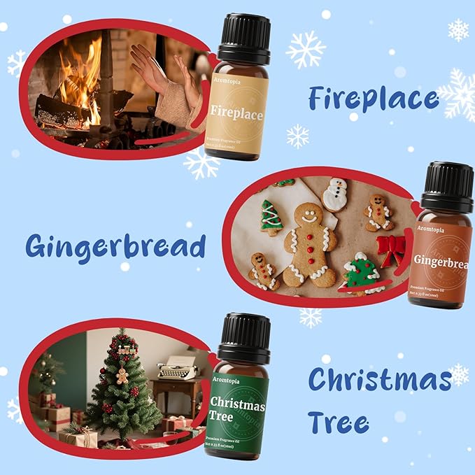 Fragrance Oil Holiday Set, Aromtopia Essential Oils for Candle Soap Making, 6x10ml, Diffuser Oils Scents, Winter Fragrance Oils, Christmas Tree, Coffee Chocolate, Black Cherry, More - Bloomnest
