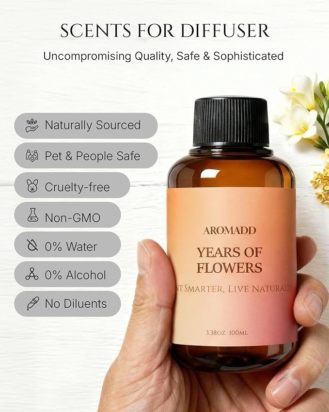 Aromadd Years of Flowers Diffuser Oil Inspired by Luxury Hotel Scent, Essential Oils for Waterless Diffuser, Freesia & Osmanthus, Long-Lasting & Natural Home Fragrance - 3.38 fl oz (100 mL) - Bloomnest