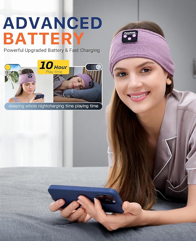 Perytong Sleeping Headphones, Bluetooth Headband, Soft Comfortable Headphones for Sleeping, Nap, Relaxation, Meditation, Yoga, Running, Jogging, Cool Tech Gifts for Women Men - Bloomnest