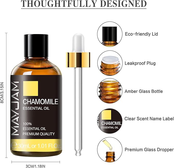 Chamomile Essential Oil, MAYJAM Premium Pure Essential Oils for Diffusers for Home and Office, 1.01FL.OZ/30ML Chamomile Oil for Massage, Diffuser, Candle Soap Making - Bloomnest