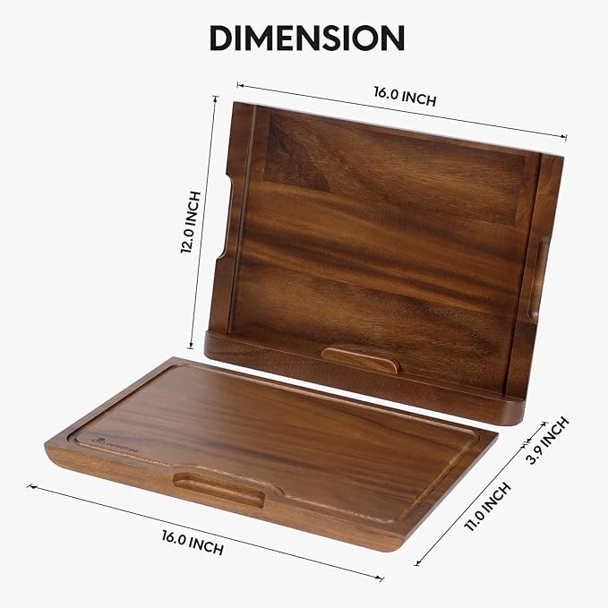 2-in-1 Wood Cutting Board with Magnetic Knife Holder - 16 x 11 Inch Rain Wood, Juice Grooves, Kitchen Organizer for Home Chefs - Bloomnest
