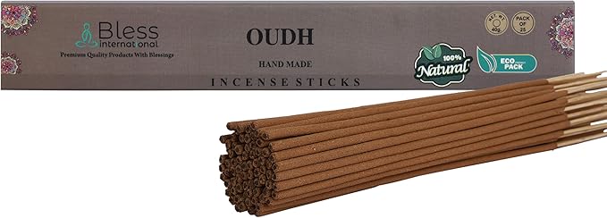 Bless-Oudh 100%-Natural-Handmade-Hand-Dipped-Incense-Sticks Organic-Chemicals-Charcoal-Free Purification-Relaxation-Positivity-Yoga-Meditation Best-Woods-Scent (25 Sticks (1.4 OZ)) BlessInternational