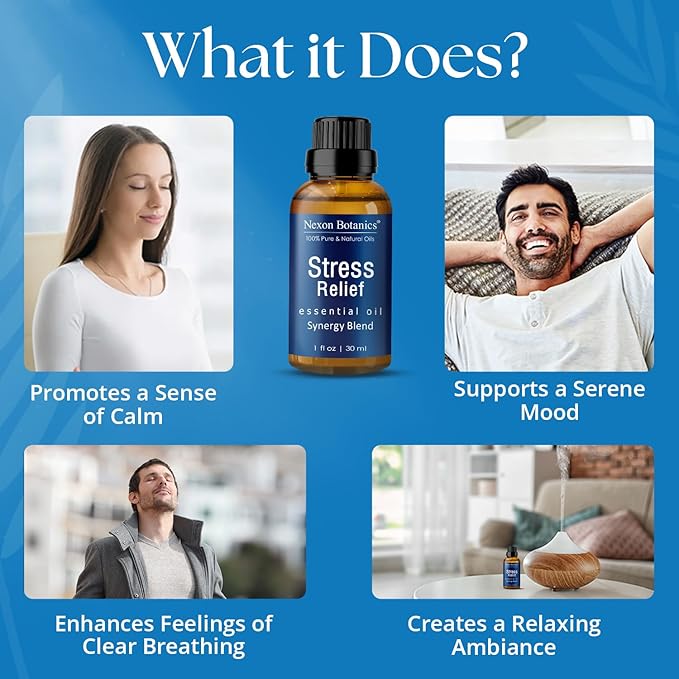 Stress Relief Essential Oil Blend 30 ml - Stress Relief & Calm Essential Oil for Diffusers & Aromatherapy - Promotes Relaxation & Rest - Nexon Botanics - Bloomnest