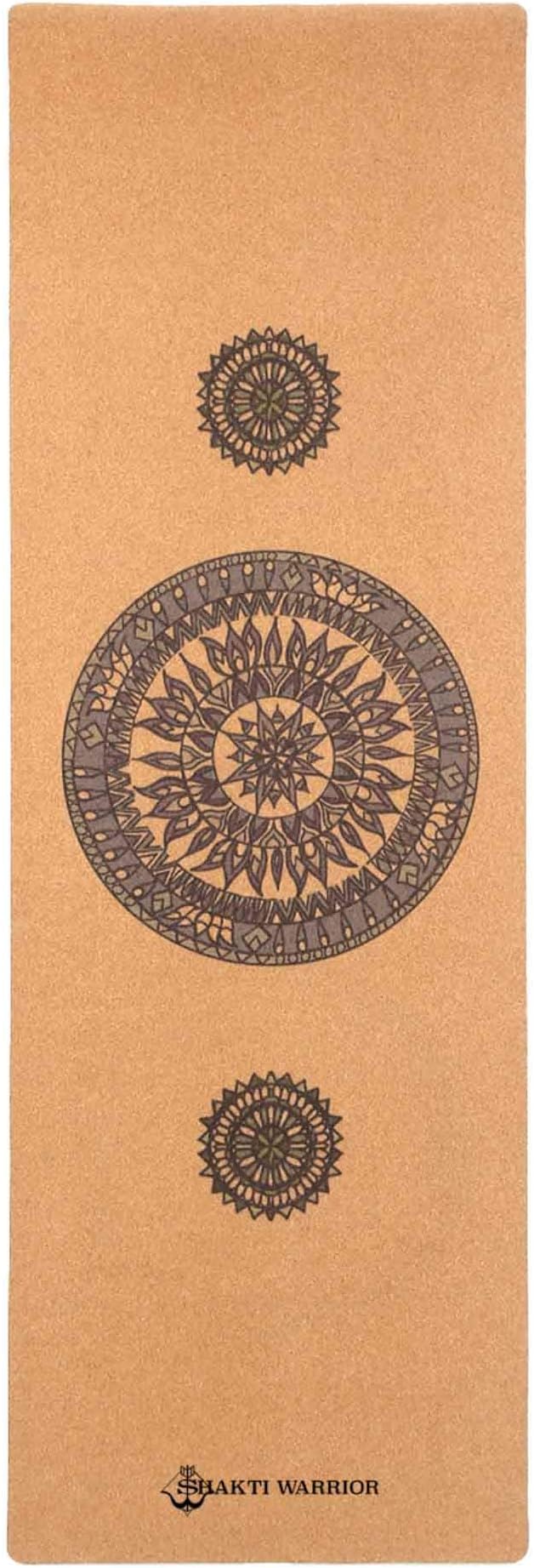 Shakti Warrior Cork Yoga Mat - Artist Designed, Premium Printed Eco-Friendly Non-Slip mat, Great for Regular & Hot Yoga, Pilates, Workouts 72 inch x 24 inch x 3mm Thick - Bloomnest
