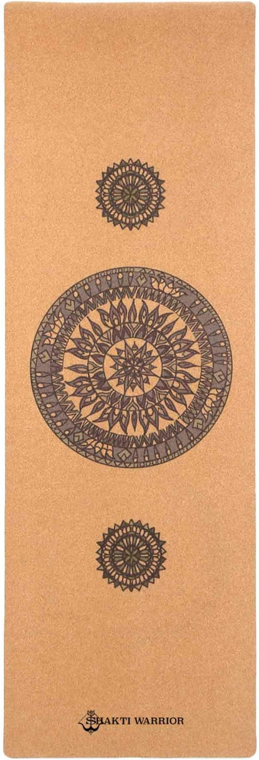 Shakti Warrior Cork Yoga Mat - Artist Designed, Premium Printed Eco-Friendly Non-Slip mat, Great for Regular & Hot Yoga, Pilates, Workouts 72 inch x 24 inch x 3mm Thick - Bloomnest