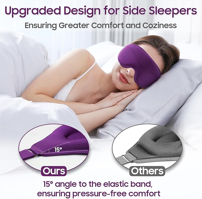 Sleep Mask - Total Blackout 3D Sleeping Mask, Super Lightweight & Silky Soft Eye Mask for Sleeping, Fully Adjustable Fit for Home, Office, Traveling, Meditation, Yoga, Purple - Bloomnest