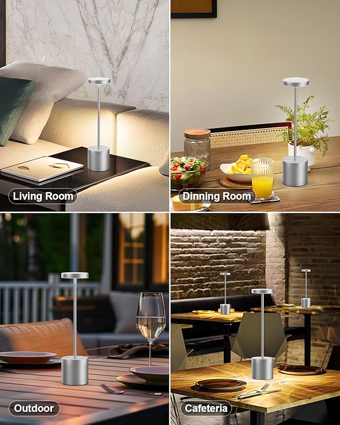 Cordless Table Lamp Set of 2, Rechargeable 5000mAh Battery Powered Outdoor Table Lamps(Silver) - Bloomnest