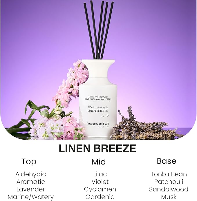 M&SENSE Reed Diffuser Set, 10.14 oz Non Toxic Reed Diffuser Linen Breeze Scented Home Fragrance Aromatherapy Diffuser for Bedroom Bathroom Office Home Decor Housewarming Gift