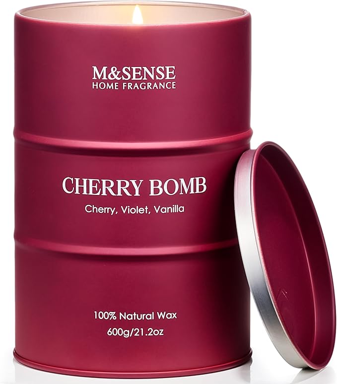 M&SENSE Cherry Bomb Scented Candles, Large Sweet Candle for Home Scented, Natural Soy Wax Candle, Candles Gifts for Women, 21.2 oz 120 Hours Burn - Bloomnest