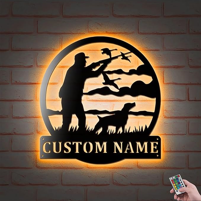 Lovely POD Personalized Hunting Art, Custom Father and Son Fishing and Hunting Metal Wall Decor with Led Lights, Personalized Fisherman Name Sign, Hunter Gift Home Decor - Bloomnest