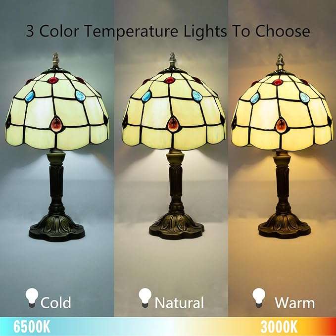 8 Inch Tiffany Lamp, Small Stained Glass Lamp for Bedside, Living Room, Yellow - Bloomnest