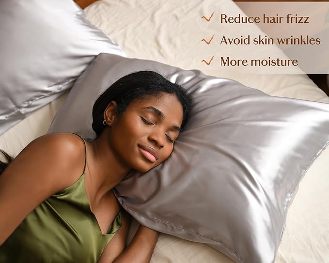 Yanibest Satin Pillowcase, Silk Pillow Cases for Hair and Skin with Zipper, Queen Pillow Cases Set of 2 for 20"x30", Exquisite Packaging for Women Men - Bloomnest