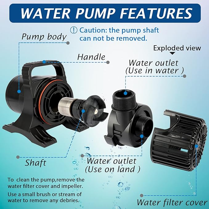 WaterRebirth (8600GPH 520W, UL listed) High Flow Submersible Water Fountain Aquarium Sump Pond Electric Waterfall Pump PS-8600 - Bloomnest