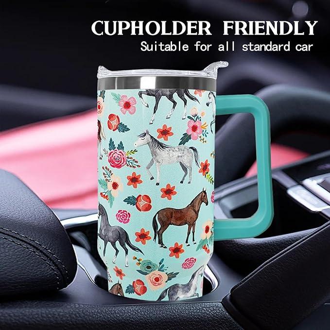Ceovfoi 40 Oz Horse Tumbler With Handle, Coffee Travel Mug Cup Water Bottle, Horse Decor, Gifts for Women - Bloomnest