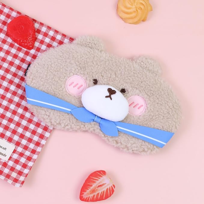 Cute Sleep Eye Masks for Kids, Kawaii Cartoon Kids Sleeping Mask for Women Boys Girls Teens, Soft Plush Adjustable Eyeshade Silk Travel Nap Eye Cover, Blue Bear - Bloomnest