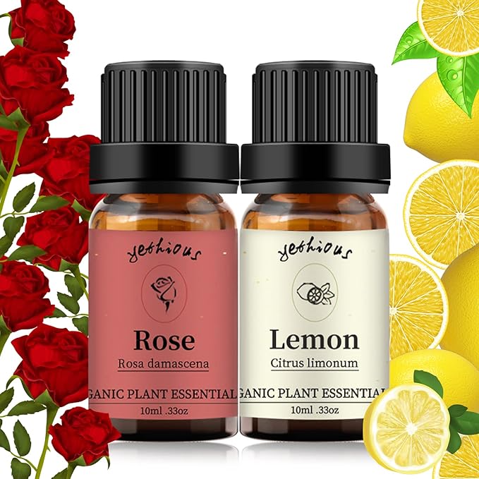 yethious Rose Lemon Essential Oils Set 2pcs*10ml 0.66oz 100% Organic Pure Aromatherapy Gift Oil Kit for Diffuser Rose Oil Essential Oil - Bloomnest