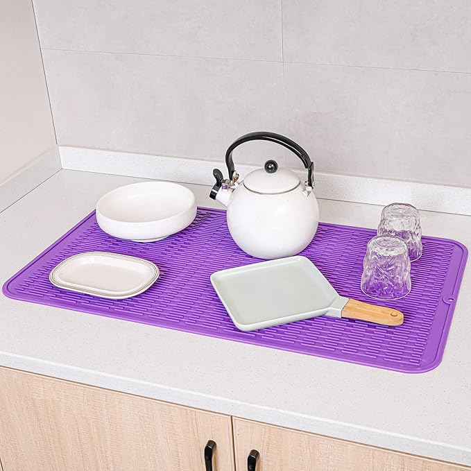 Silicone Dish Drying Mat for Multiple Usage,Easy clean,Eco-friendly,Heat-resistant Silicone Mat for Kitchen Counter or Sink,Refrigerator or Drawer Liner Purple 4XL 32 inches x 18 inches - Bloomnest
