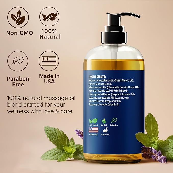 Sore Muscle Massage Oil for Massage Therapy 8 fl oz - Refreshing and Relaxing - Natural Oils with Arnica, Peppermint and Lavender Oil - for Men and Women - Nexon Botanics - Bloomnest