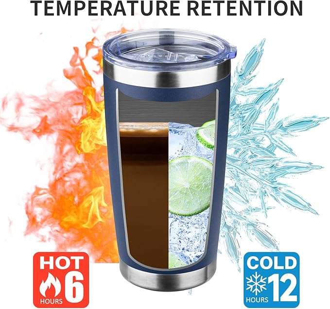 20oz Tumbler with Lid and Straw Double Wall Powder Coated Vacuum Insulated Coffee Tumbler Stainless Steel Insulated Travel Coffee Mug Spill-Proof Thermal Cup for Hot and Cold Beverage,Navy Blue - Bloomnest