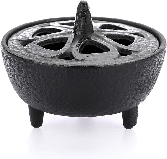 JUXYES Vintage Tripod Incense Burner Holder with Lid, Cast Iron Incense Holder Metal Cauldron Censer Antique Cone Coil Incense Burner Holder for Incense Resins, Charcoal, Cones or Wax Melts - Bloomnest