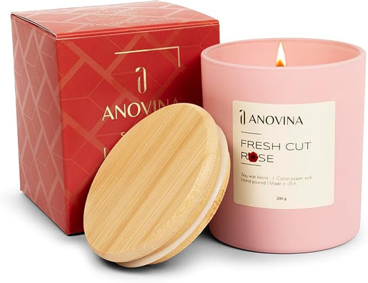Anovina Rose Scented Candle – Long-Lasting Soy Wax Blend, – Non-Toxic Floral Candle for Home Décor & Relaxation – Aesthetic Gift for Women - Bloomnest