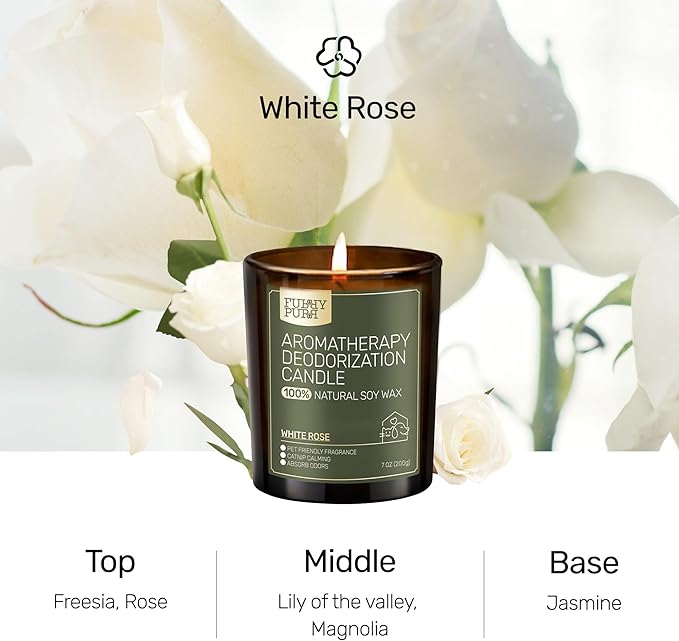Odor Eliminating Candle, White Rose Scented Candle, Pet-Friendly Soy Candles, 60 Hours, 7 oz - Bloomnest