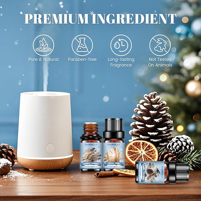 Winter Fragrance Oil Set, 6 Premium Holiday Essential Oils Set for Diffuser, Candle Making - Winter Spice, Winter Glow, Nutcracker, Warming Cashmere, Vanilla Pinecones, Snowkissed Lodge Scented Oil - Bloomnest