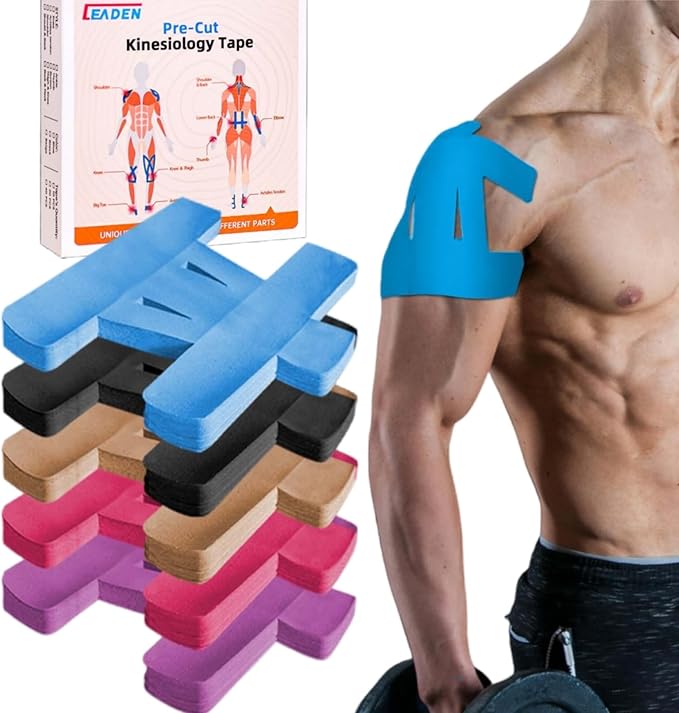IEADEN Precut Kinesiology Tape for Shoulder, 20 Pcs - Shoulder Support & Stability, Shoulder Pain Relief Athletic Tape - Waterproof & Elastic, Breathable Hypoallergenic Latex-Free Tape, Blue - Bloomnest