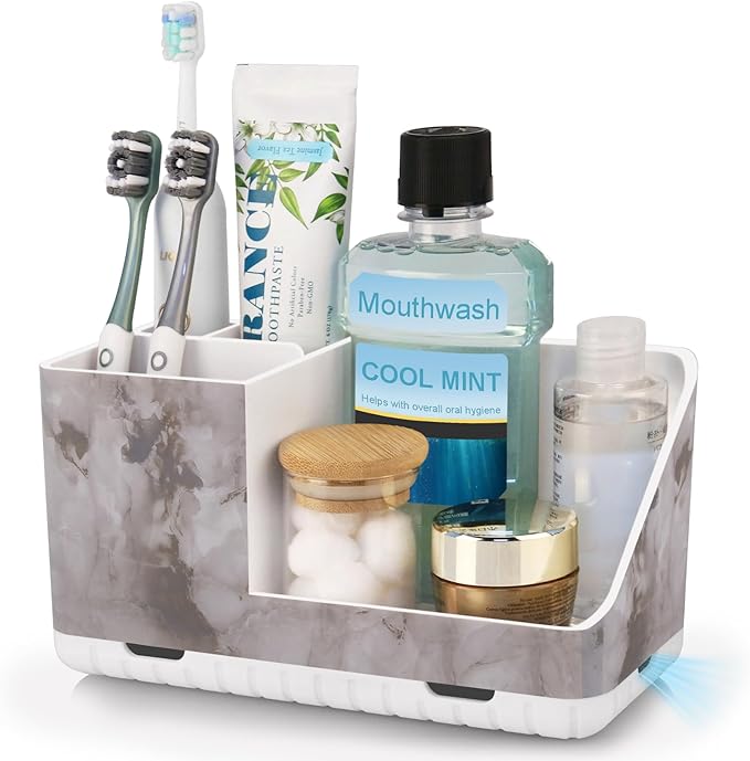 Toothbrush Holders for Bathroom Countertop Organizer, Kids Electric Toothbrush and Toothpaste Holder for Bathroom Organizers and Storage (White Marble Grain) - Bloomnest