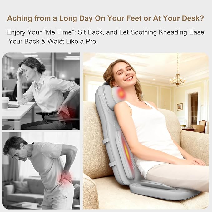 Rainwolf Shiatsu Neck and Back Massage Cushion with Heat - 4D Deep Tissue Kneading Full-Back Massager for Relief Stress, Adjustable Intensity & Height, for Office Chair & Home - Bloomnest