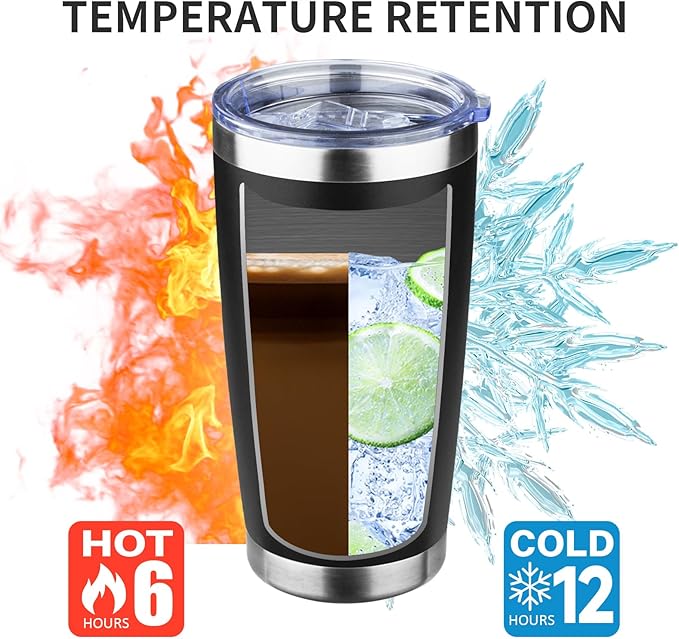 20oz Tumbler with Lid and Straw Double Wall Powder Coated Vacuum Insulated Coffee Tumbler Stainless Steel Insulated Travel Coffee Mug Spill-Proof Thermal Cup for Hot and Cold Beverage,Black - Bloomnest