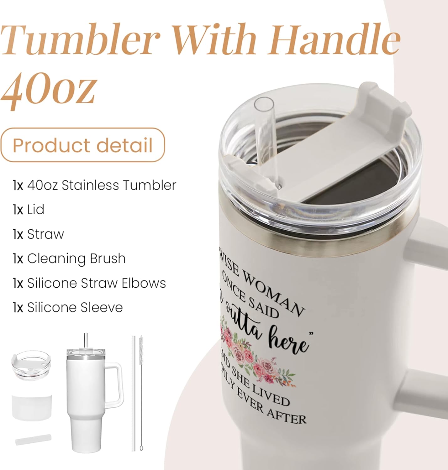 SANDJEST Retirement Tumbler 40oz Stainless Steel with Handle and Straw - Happy Retirement Gifts for Coworkers & Colleagues