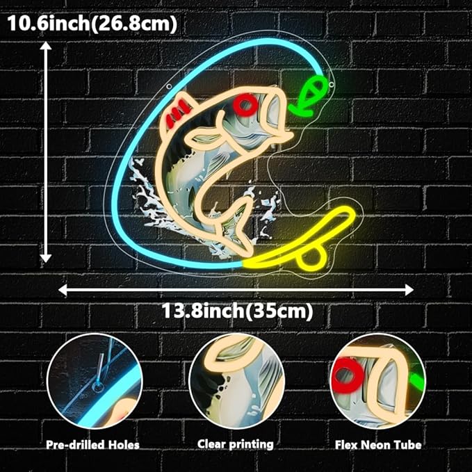 Fishing Neon Sign, Gone Fishing Led Neon Sign Light for Wall Decor Fish Hook Man Cave Light Up Sign Party Decorations for Gear Store Angler Teen Boy Dad Husband Gift Dimmable USB Powered(13.8"*10.6") - Bloomnest