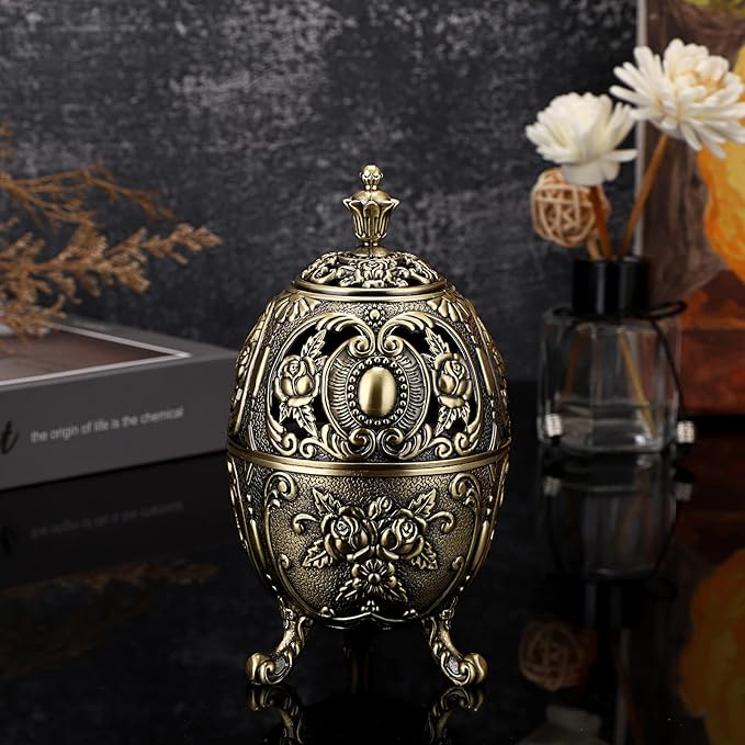 JUXYES Vintage Incense Burner Holder with Removable Ash Catchers, Metal Censer Antique Cone Coil Incense Burner Holder Zinc Alloy Spiritual Aromatherapy Yoga Meditation Gifts Retro Home Decoration - Bloomnest