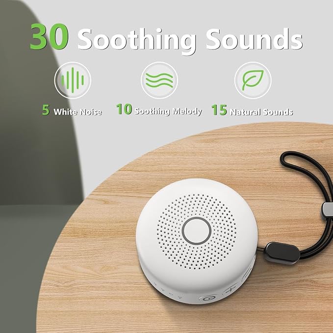 Sleepbox Portable White Noise Machine 30 Soothing Sounds Rechargeable Battery Small for Travel 32 Volume Control Noise Canceling Sleep Machine Sound Therapy for Baby Kids Adults (White) - Bloomnest