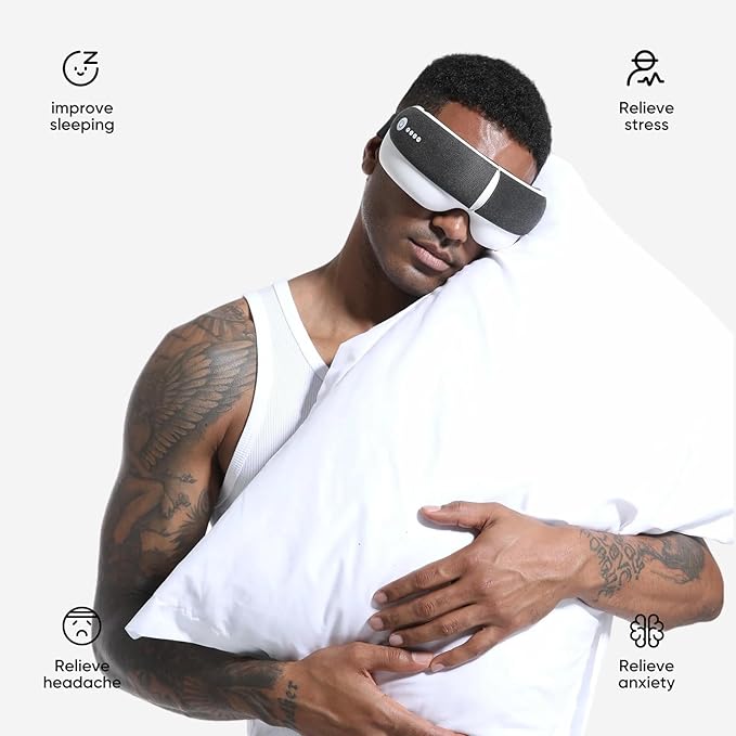 Freed Mind 3 Eye Massager & Bluetooth Heat Sleep mask,Father Gift Sets |with Suede Storage Bag | Migraine Relief,Relaxation,Bedtime Stress Relief | White Noise,3D airbag kneading| Smart Head Massager - Bloomnest