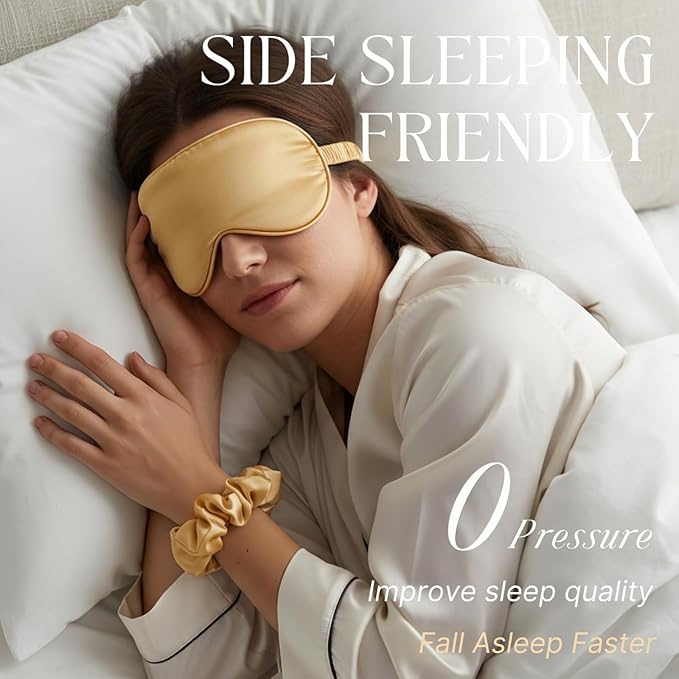Silk Satin Sleeping Eye Mask, Gold Sleep Eye Mask Night Blindfold for Women and Men, Soft Breathable Blackout Eyeshade Eye Cover for Travel, Wedding Bridesmaid Gift - Bloomnest