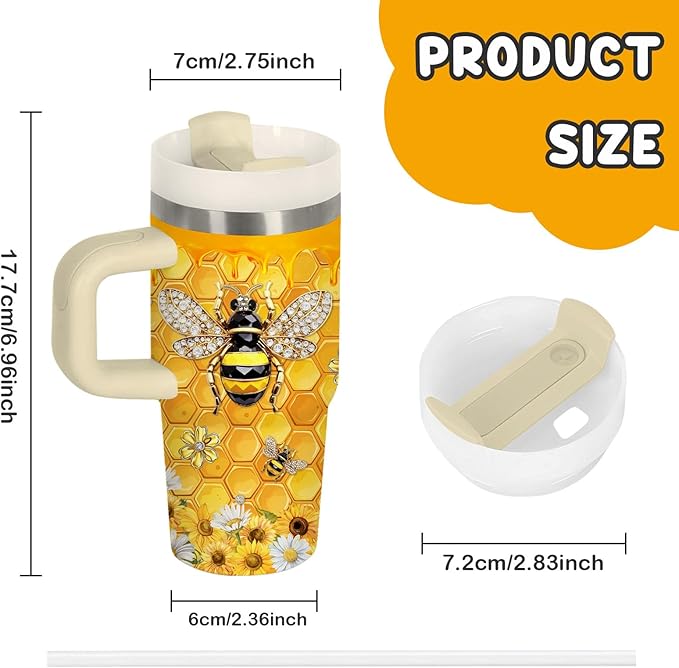 14oz Bee Tumbler with Handle, Stainless Steel Insulated Cup with Lid and Straw Personalized 14 OZ Bee Tumblers Gifts for Women Men - Bloomnest