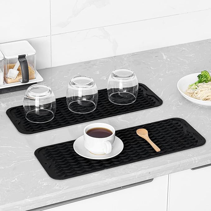Silicone Dish Drying Mat for Multiple Usage,Easy clean,Eco-friendly,Heat-resistant Silicone Mat for Kitchen Counter,Sink,Bar,Bottle,or Cup Black M 17 inches x 6 inches - Bloomnest