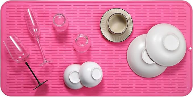 Silicone Dish Drying Mat for Multiple Usage,Easy clean,Eco-friendly,Heat-resistant Silicone Mat for Kitchen Counter or Sink,Refrigerator or Drawer Liner Rose 5XL 36inches x 18inches - Bloomnest