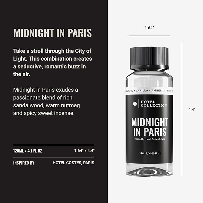 Hotel Collection Diffuser Oil - Midnight in Paris - Aromatherapy Essential Fragrance Oil - Sandalwood, Vanilla, and Amber - 120mL 4.1 Fl oz - Bloomnest