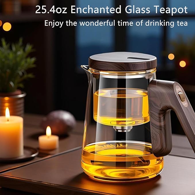 Small 25.4oz Enchanted Glass Teapot, YJX Magnetic Brewing Tea Pot Designed for Convenience, Witchcraft Magic with Strainer for Separation of Loose Tea and Water (750ml) - Bloomnest